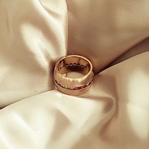 Gold Ring with Multi-Colored Crystal Embellishments